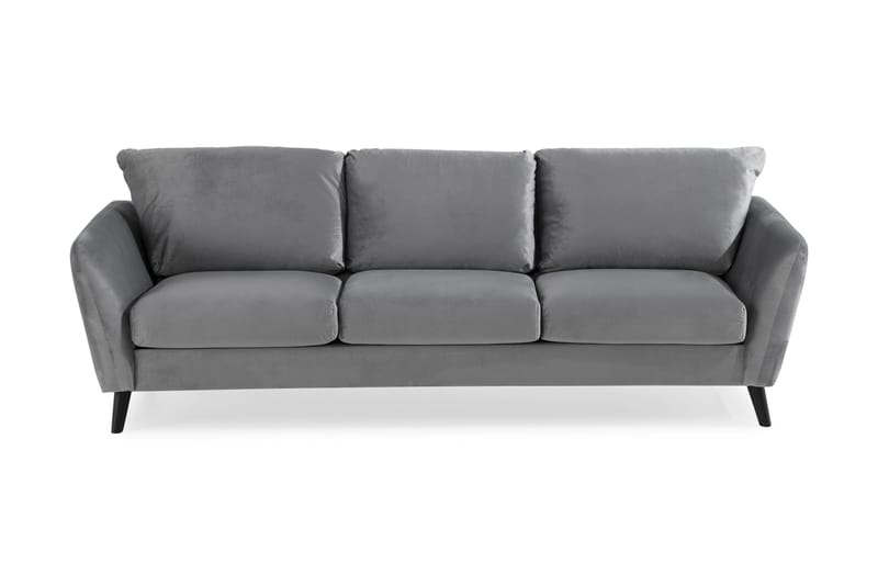 Trend 3-sits Rektangulär Sammetssoffa med Svängda Armstöd, Ljusgrå