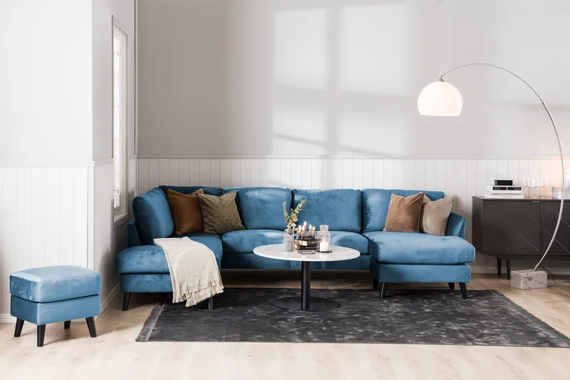 Trend 4-sits Högervänd U-formad Soffa med Divan och Schäslong i Sammet - Blå - Möbler - Soffa - Sammetssoffa