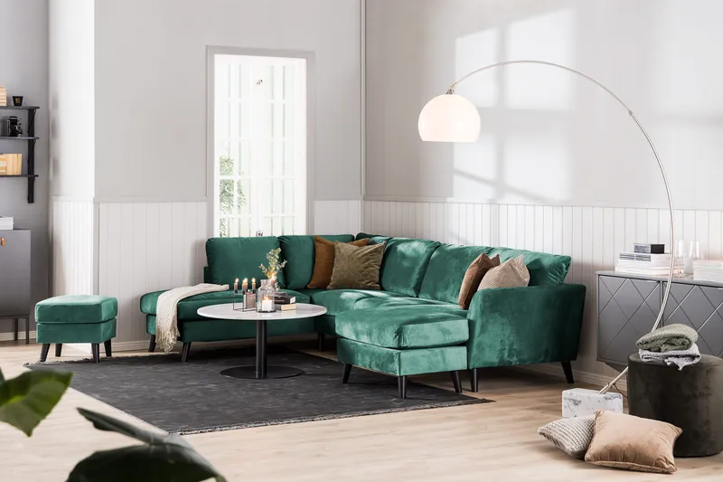 Trend 4-sits Högervänd U-formad Soffa med Divan och Schäslong i Sammet - Grön - Möbler - Soffa - Sammetssoffa