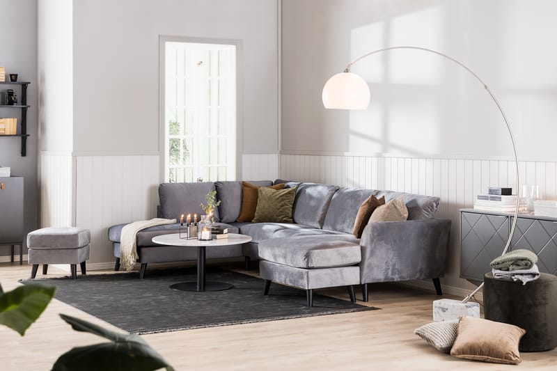 Trend 4-sits Högervänd U-formad Soffa med Divan och Schäslong i Sammet - Ljusgrå - Möbler - Soffa - Sammetssoffa