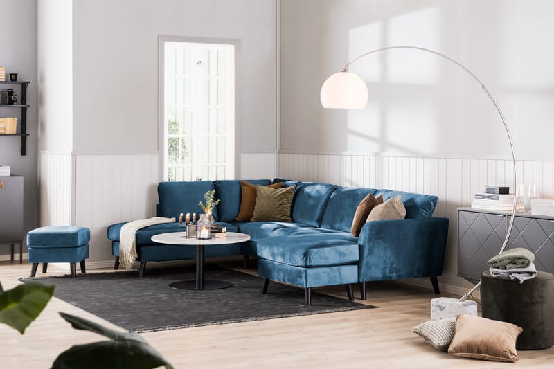 Trend 4-sits Vänstervänd U-formad Soffa med Divan och Schäslong i Sammet - Blå - Möbler - Soffa - Sammetssoffa