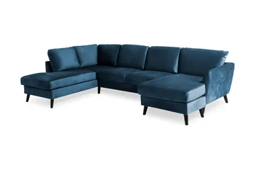 Trend 4-sits Vänstervänd U-formad Soffa med Divan och Schäslong i Sammet - Blå - Möbler - Soffa - Sammetssoffa