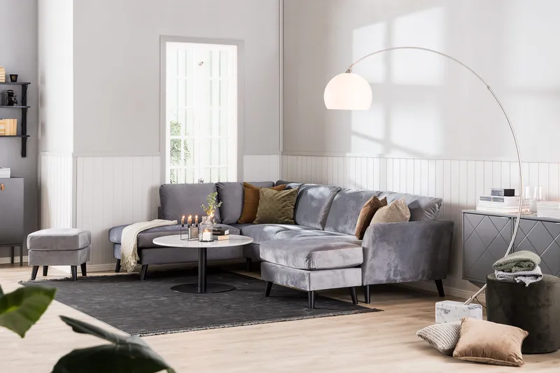 Trend 4-sits Vänstervänd U-formad Soffa med Divan och Schäslong i Sammet - Ljusgrå - Möbler - Soffa - Sammetssoffa
