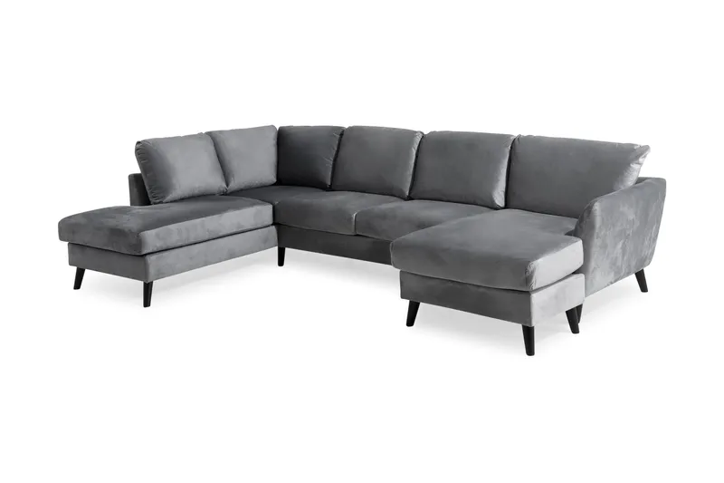 Trend 4-sits Vänstervänd U-formad Soffa med Divan och Schäslong i Sammet - Ljusgrå - Möbler - Soffa - Sammetssoffa