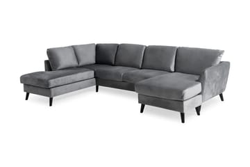 Trend 4-sits Vänstervänd U-formad Soffa med Divan och Schäslong i Sammet - Ljusgrå - Möbler - Soffa - Sammetssoffa