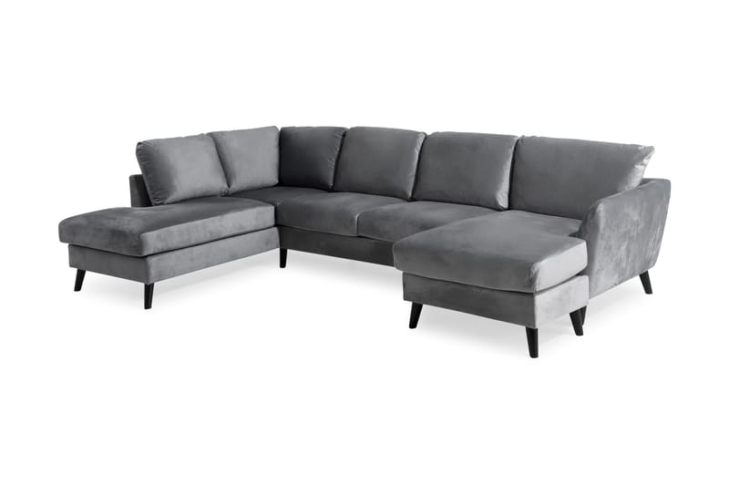 Trend 4-sits Vänstervänd U-formad Soffa med Divan och Schäslong i Sammet - Ljusgrå - Möbler - Soffa - Sammetssoffa