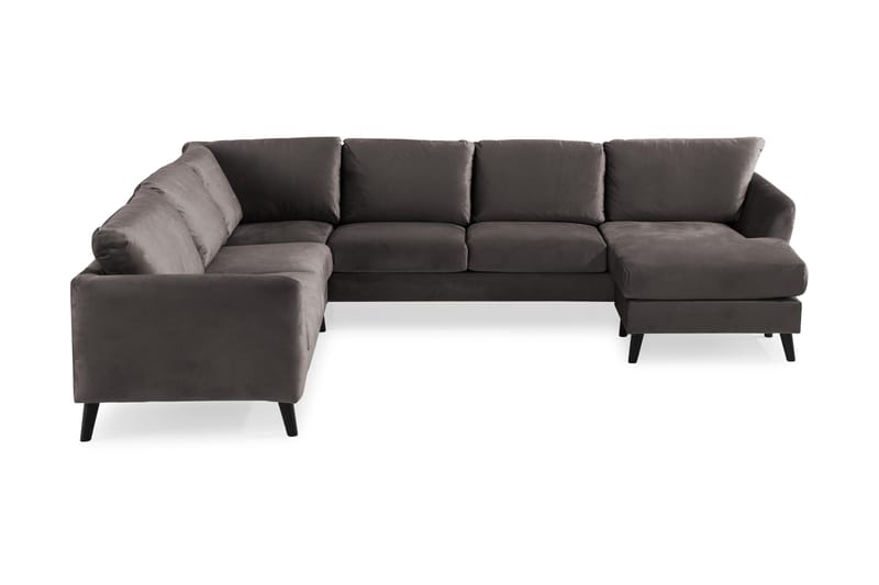 Trend 5-sits Högervänd L-formad Hörnsoffa med Divan i Sammet, Mörkgrå