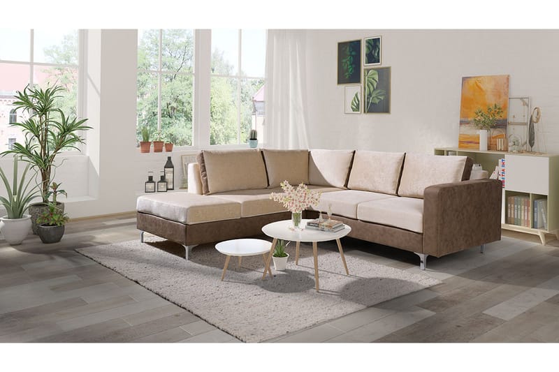 Truro Vänster L-formad Hörnsoffa med Divan i Tyg - Sandbeige - Möbler - Soffa - Sammetssoffa