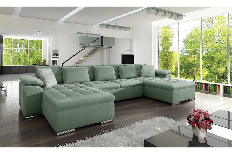 U-Bäddsoffa Wicenza 375x155x76 cm - Grön - Möbler - Soffa - Sammetssoffa