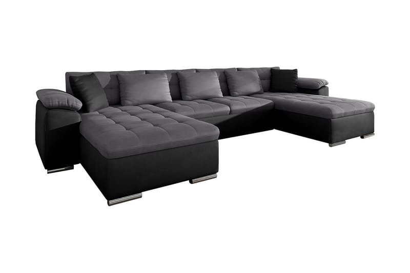 U-Bäddsoffa Wicenza 375x155x76 cm - Svart/Grå - Bäddsoffa divan - U bäddsoffa - Sammetssoffa