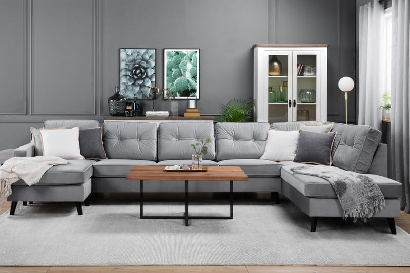U-soffa Miller Large med Divan Vänster Sammet - Ljusgrå - Möbler - Soffa - Sammetssoffa