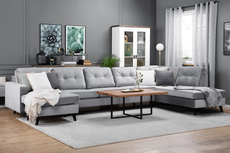 U-soffa Miller Large med Divan Vänster Sammet - Ljusgrå - Möbler - Soffa - Sammetssoffa