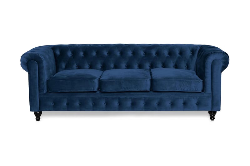 Sammetssoffa Walton Lyx 3-sits - Blå - 3 sits soffa - Howardsoffa - Sammetssoffa - Chesterfield soffa