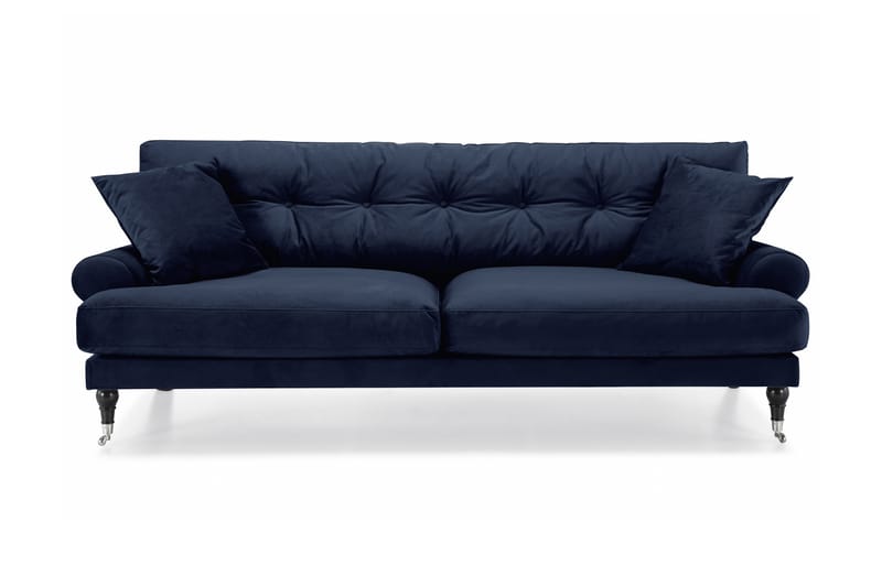 Sammetssoffa Webber 3-sits - Midnattsblå|Krom - Sammetssoffa - Howardsoffa - 3 sits soffa