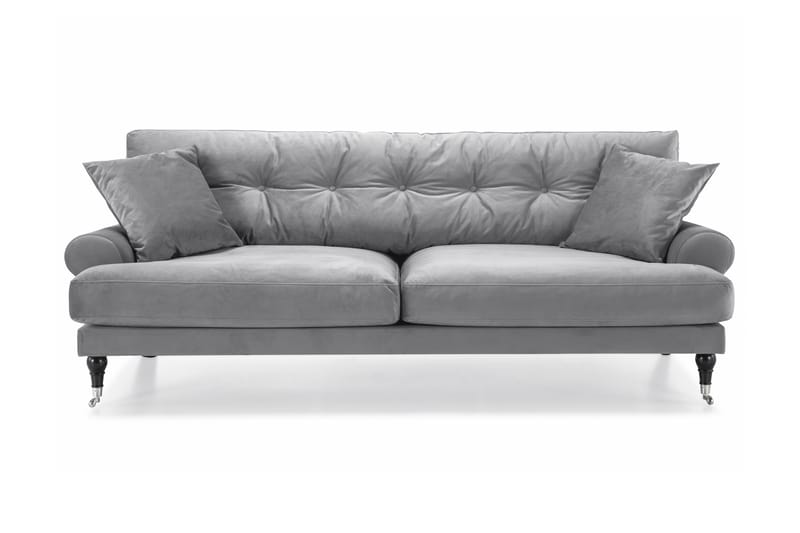 Sammetssoffa Webber 3-sits - Silvergrå|Krom - Sammetssoffa - Howardsoffa - 3 sits soffa