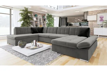 Zumar Höger U-formad Bäddsoffa 128x302 cm med Förvaring i Tyg - Grå - Möbler - Soffa - Bäddsoffa - Bäddsoffa divan