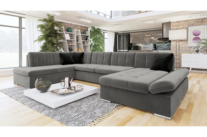 Zumar Höger U-formad Bäddsoffa 128x302 cm med Förvaring i Tyg - Grå - Möbler - Soffa - Bäddsoffa - Bäddsoffa divan