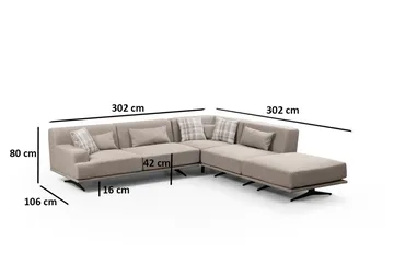 Sanroman Högervänd L-formad Schäslongsoffa 302 cm i Tyg - Ljusbrun - Möbler - Soffa - Divansoffa & schäslongsoffa