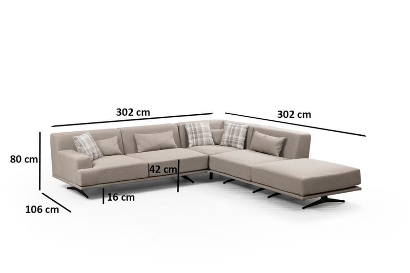 Sanroman Högervänd L-formad Schäslongsoffa 302 cm i Tyg - Ljusbrun - Möbler - Soffa - Divansoffa & schäslongsoffa