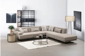 Sanroman Högervänd L-formad Schäslongsoffa 302 cm i Tyg - Ljusbrun - Möbler - Soffa - Divansoffa & schäslongsoffa