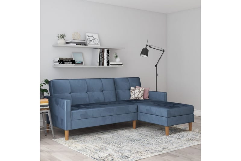 Schäslong Lilly Blå, Sammet - Blå, Sammet - Möbler - Soffa - Divansoffa & schäslongsoffa