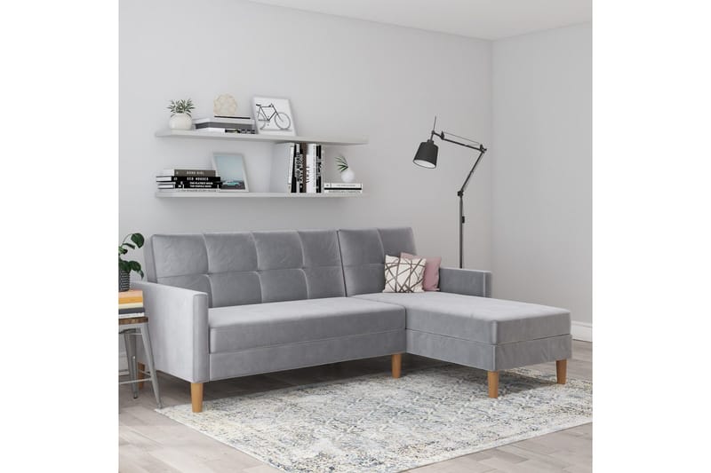 Schäslong Lilly Ljusgrå, Sammet - Ljusgrå, Sammet - Möbler - Soffa - Divansoffa & schäslongsoffa - 3 sits soffa med divan