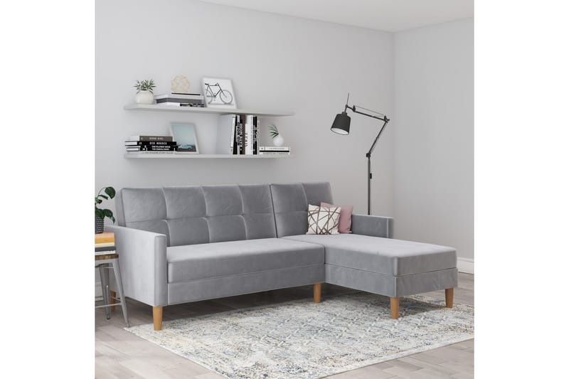 Schäslong Lilly Ljusgrå, Sammet - Ljusgrå, Sammet - Möbler - Soffa - Divansoffa & schäslongsoffa