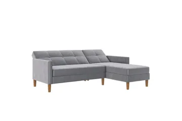 Schäslong Lilly Ljusgrå, Sammet - Ljusgrå, Sammet - Möbler - Soffa - Divansoffa & schäslongsoffa - 3 sits soffa med divan