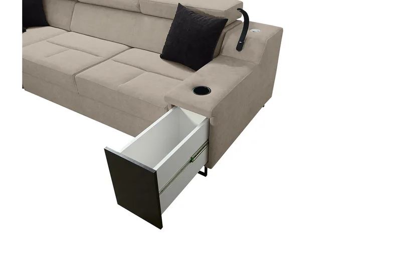 Seginus Bäddsoffa m. Schäslong 3-sits 210x127 - Beige - Möbler - Soffa - Sammetssoffa