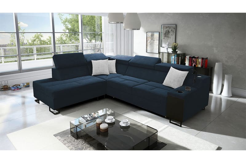 Seginus Bäddsoffa m. Schäslong 3-sits 210x127 - Blå - Möbler - Soffa - Sammetssoffa