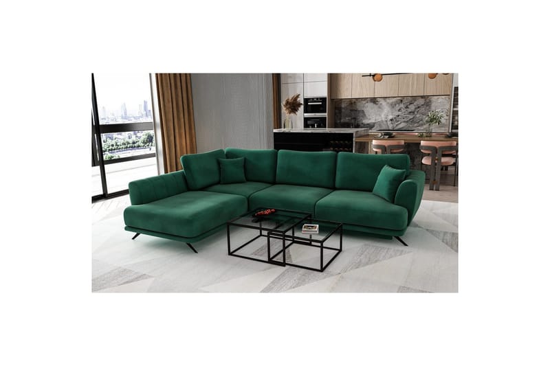 Sektion Eltap Larde 286x191x90 cm - Loco 35, Mörkgrön, Vänster - Möbler - Soffa - Sammetssoffa