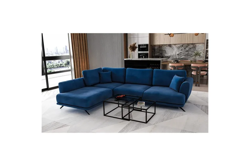 Sektion Eltap Larde 286x191x90 cm - Loco 40, Mörkblå, Vänster - Möbler - Soffa - Sammetssoffa