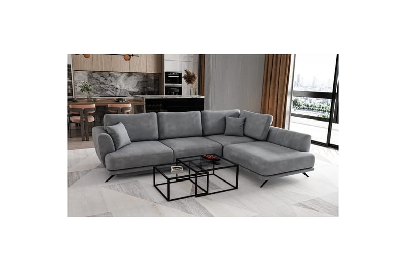 Sektion Eltap Larde 286x191x90 cm - Nube 3, Ljusgrå, Höger - Möbler - Soffa - Sammetssoffa