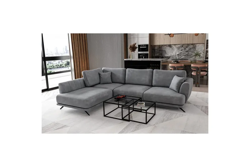 Sektion Eltap Larde 286x191x90 cm - Nube 3, Ljusgrå, Vänster - Möbler - Soffa - Sammetssoffa