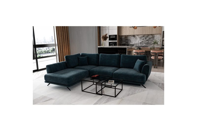 Sektion Eltap Larde 286x191x90 cm - Nube 40, Blå, Vänster - Möbler - Soffa - Sammetssoffa