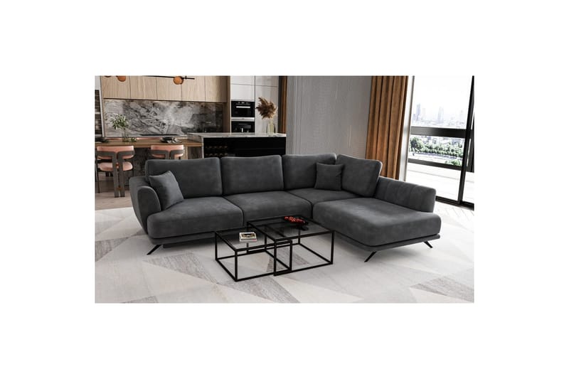 Sektion Eltap Larde 286x191x90 cm - Nube 6, Mörkgrå, Höger - Möbler - Soffa - Sammetssoffa