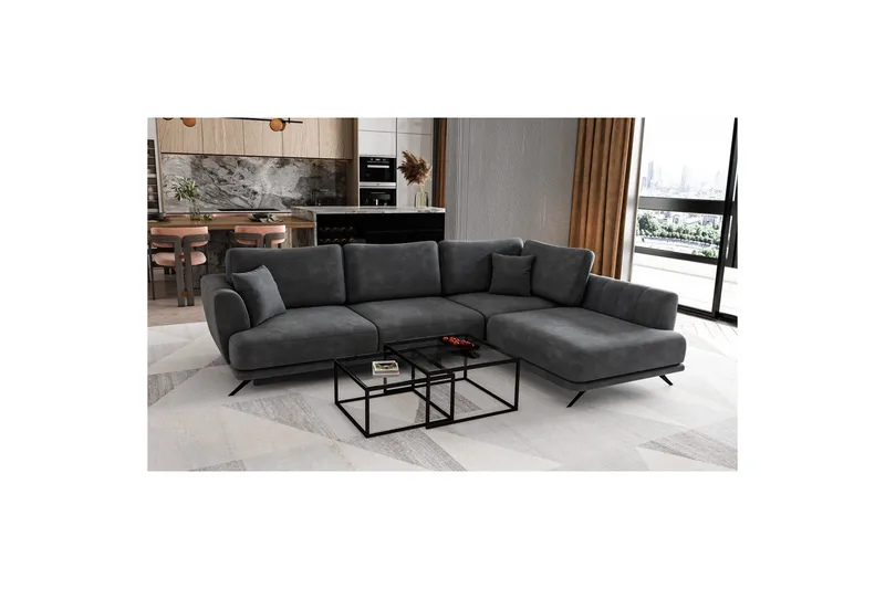 Sektion Eltap Larde 286x191x90 cm - Nube 6, Mörkgrå, Höger - Möbler - Soffa - Sammetssoffa