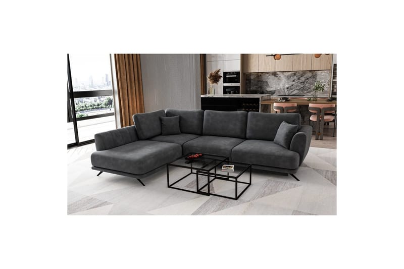 Sektion Eltap Larde 286x191x90 cm - Nube 6, Mörkgrå, Vänster - Möbler - Soffa - Sammetssoffa