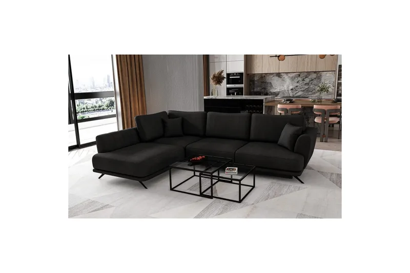 Sektion Eltap Larde 286x191x90 cm, Velvetmat 10, svart, Vänster
