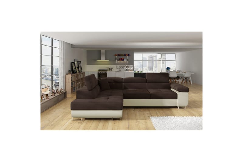 Sektionssoffa Eltap Anton 272x203x85 cm - Jasmine 29, Mjuk 33, Brun, Beige, Vänster - Möbler - Soffa - Sammetssoffa