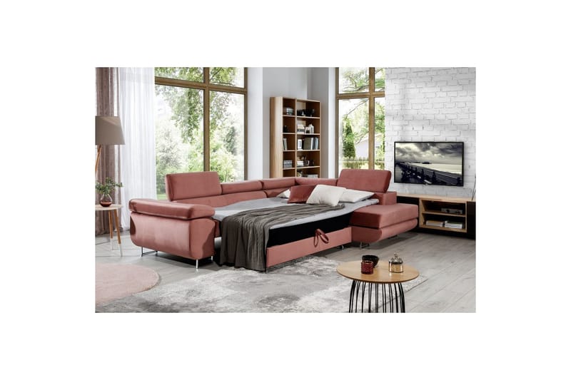Sektionssoffa Eltap Anton 272x203x85 cm - Monolith 63, Rosa, Höger - Möbler - Soffa - Sammetssoffa