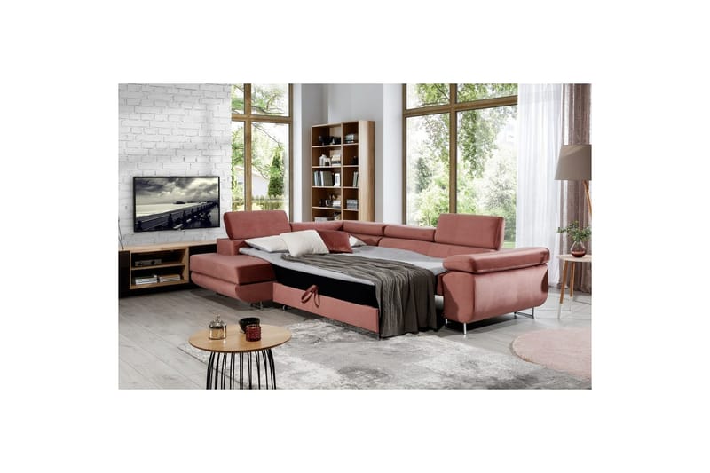 Sektionssoffa Eltap Anton 272x203x85 cm - Monolith 63, Rosa, Vänster - Möbler - Soffa - Sammetssoffa