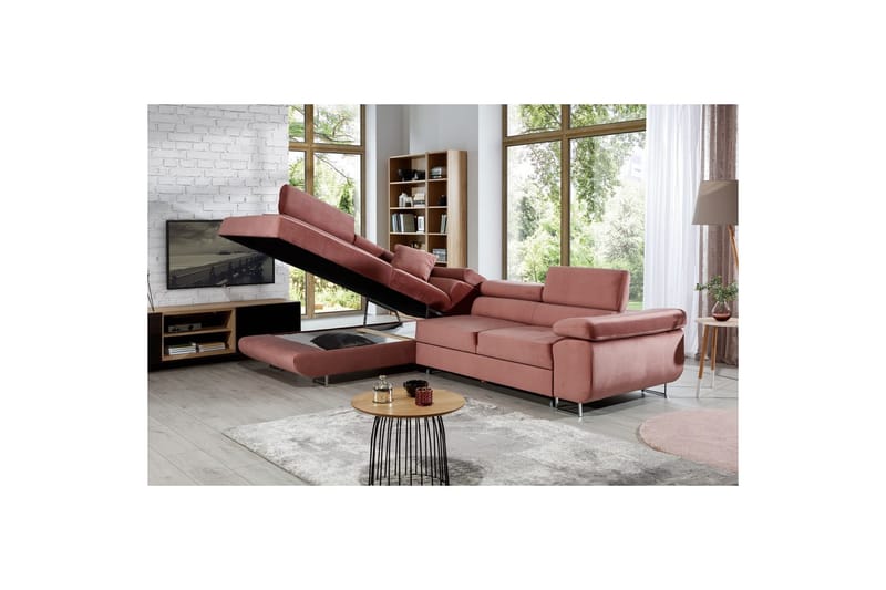 Sektionssoffa Eltap Anton 272x203x85 cm - Monolith 63, Rosa, Vänster - Möbler - Soffa - Sammetssoffa