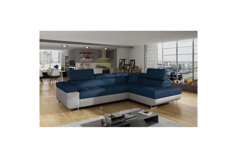 Sektionssoffa Eltap Anton 272x203x85 cm - Monolith 77, Monolith 84, Blå, Ljusgrå, Höger - Möbler - Soffa - Sammetssoffa