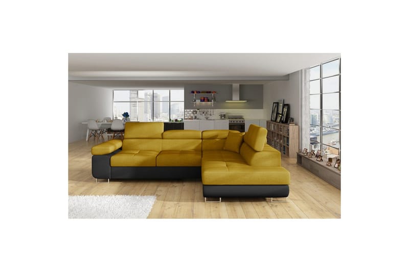 Sektionssoffa Eltap Anton 272x203x85 cm - Omega 68, Soft 11, Gul, Svart, Höger - Möbler - Soffa - Skinnsoffa