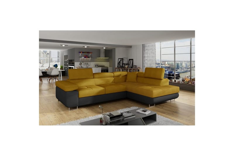 Sektionssoffa Eltap Anton 272x203x85 cm - Omega 68, Soft 11, Gul, Svart, Höger - Möbler - Soffa - Skinnsoffa