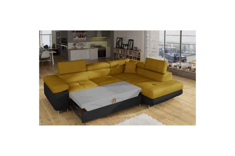 Sektionssoffa Eltap Anton 272x203x85 cm - Omega 68, Soft 11, Gul, Svart, Höger - Möbler - Soffa - Skinnsoffa