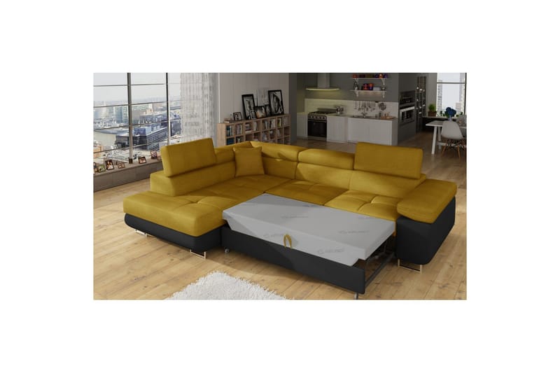 Sektionssoffa Eltap Anton 272x203x85 cm - Omega 68, Soft 11, Gul, Svart, Vänster - Möbler - Soffa - Skinnsoffa