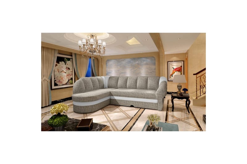 Sektionssoffa Eltap Benano 250x85x180 cm, Berlin 01, Mjuk 17, Grå, Vit, Vänster