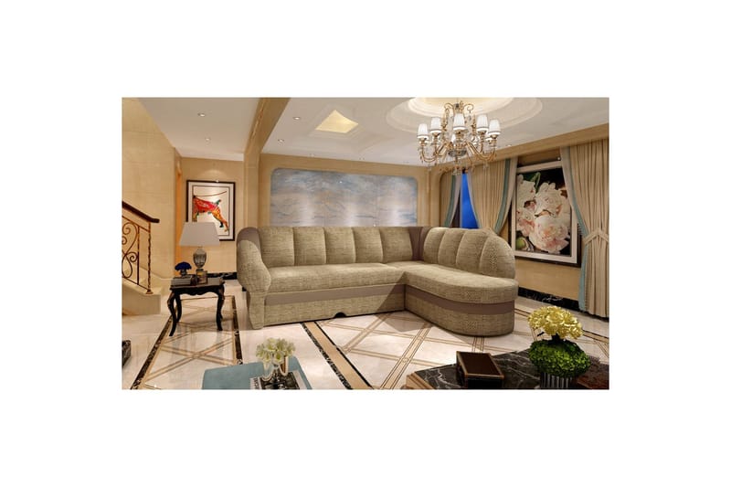 Sektionssoffa Eltap Benano 250x85x180 cm, Berlin 03, Mjuk 15, Beige, Brun, Höger